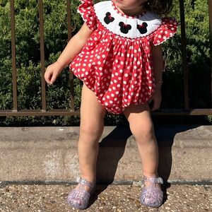Minnie Mouse smocked bubble romper